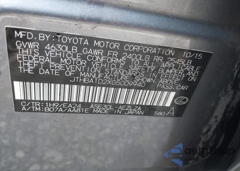 2016 Lexus Is 200T from USA, damaged, VIN JTHBA1D2XG5009940